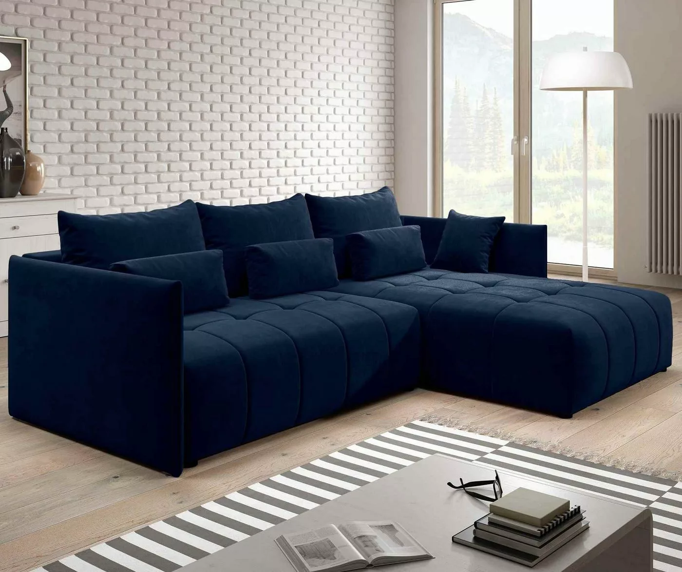 Furnix Ecksofa YAHO bequeme Couch ausziehbar mit Bettkasten Kissen Schlafso günstig online kaufen