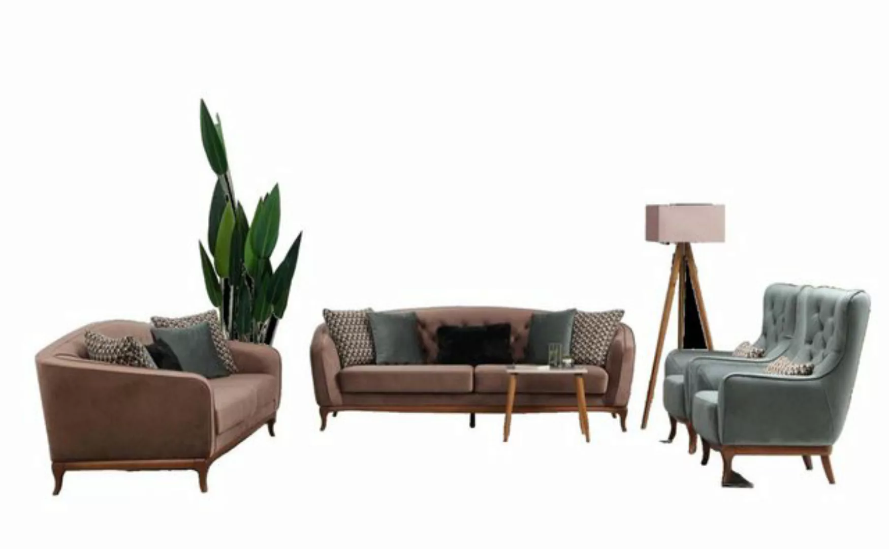 JVmoebel Sofa Braun-grüne Chesterfield Luxus Sofagarnitur Sofa Garnitur Sof günstig online kaufen