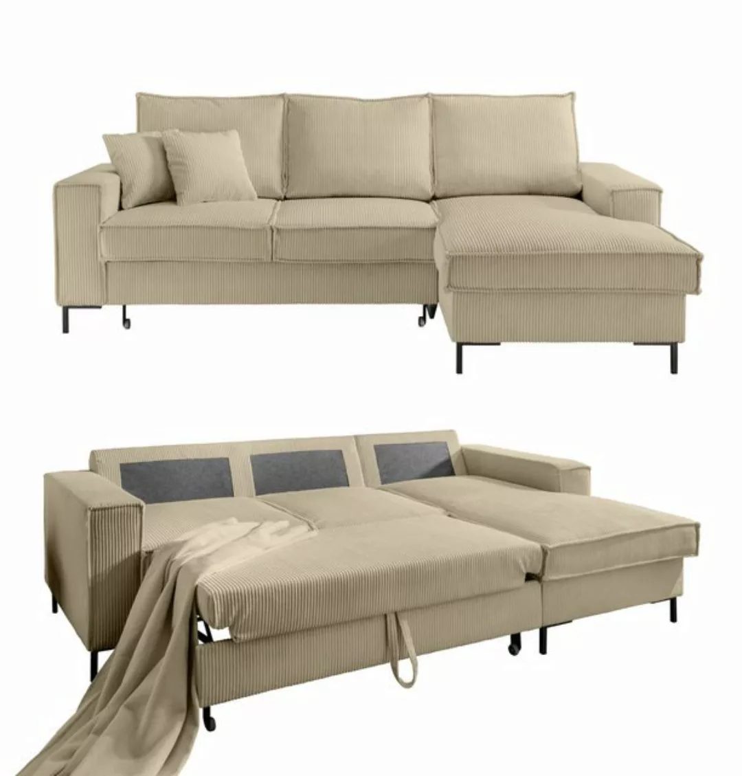 luma-home Ecksofa 17220, mit Bettfunktion und Bettkasten 240x150 cm, Wellen günstig online kaufen