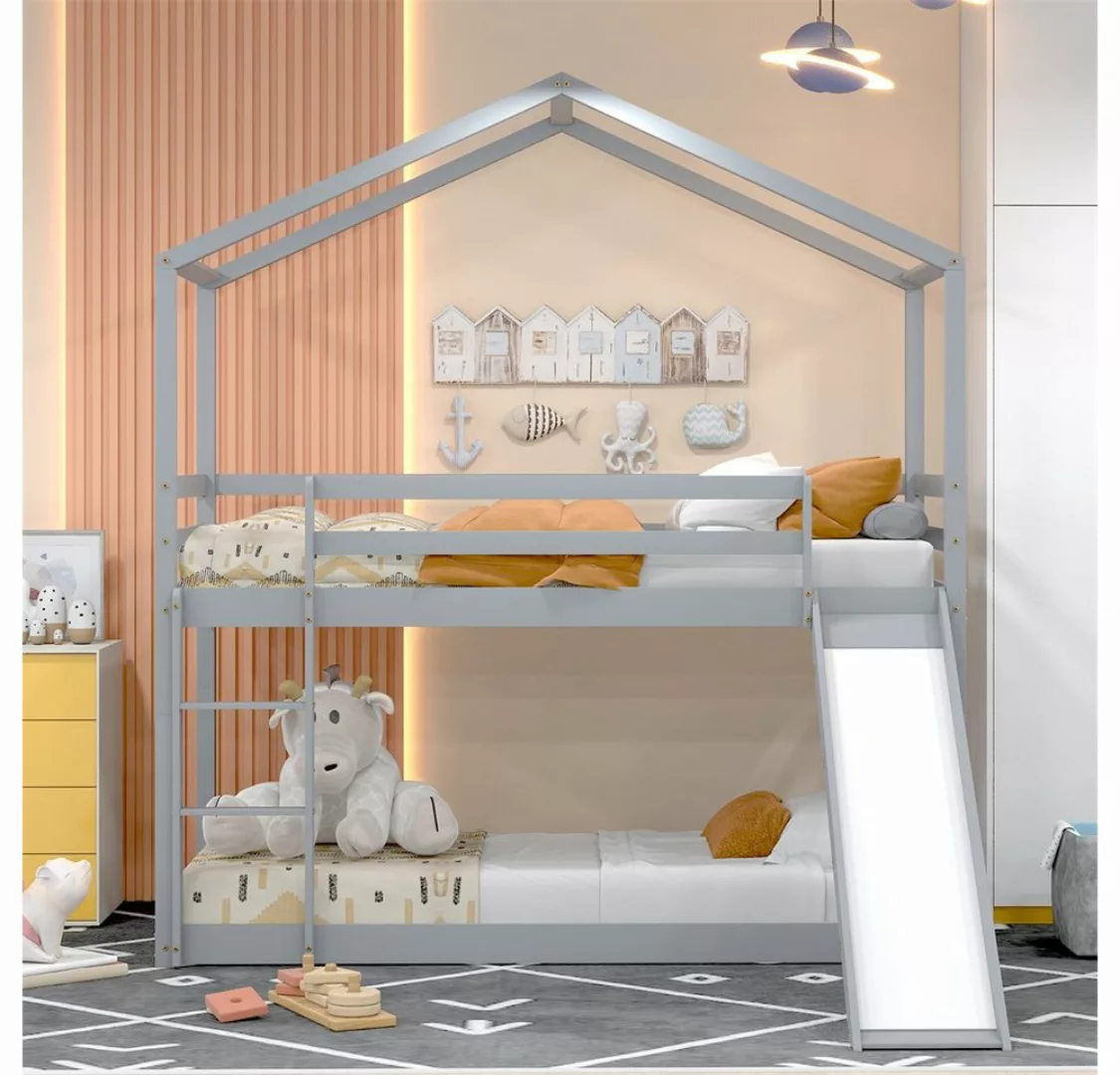 Celya Kinderbett Hausbett Etagenbett 90x200cm mit Rutsche und Lattenrost, M günstig online kaufen