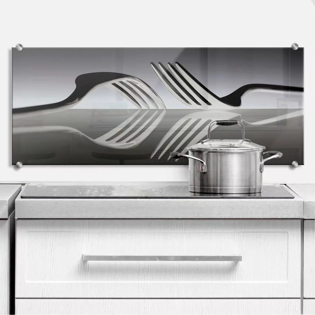 Wall-Art Küchenrückwand »Silber Besteck Panorama«, (1 tlg.), Herd Waschbeck günstig online kaufen