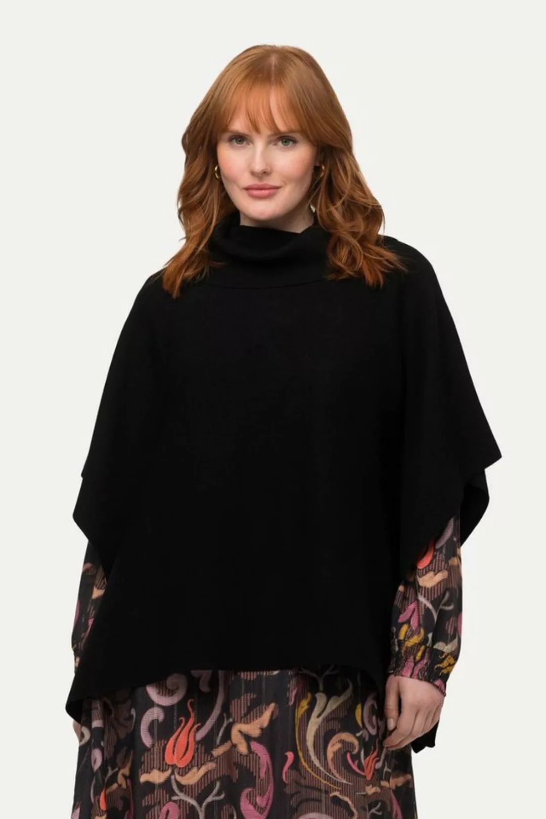 Ulla Popken Pullunder Poncho-Pullover Oversized Rollkragen ärmellos günstig online kaufen