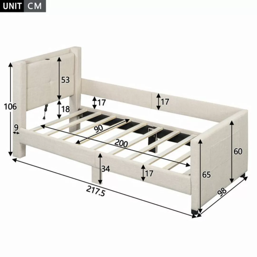 Flieks Polsterbett, Kinderbett Einzelbett 90x200cm mit USB-Anschluss günstig online kaufen