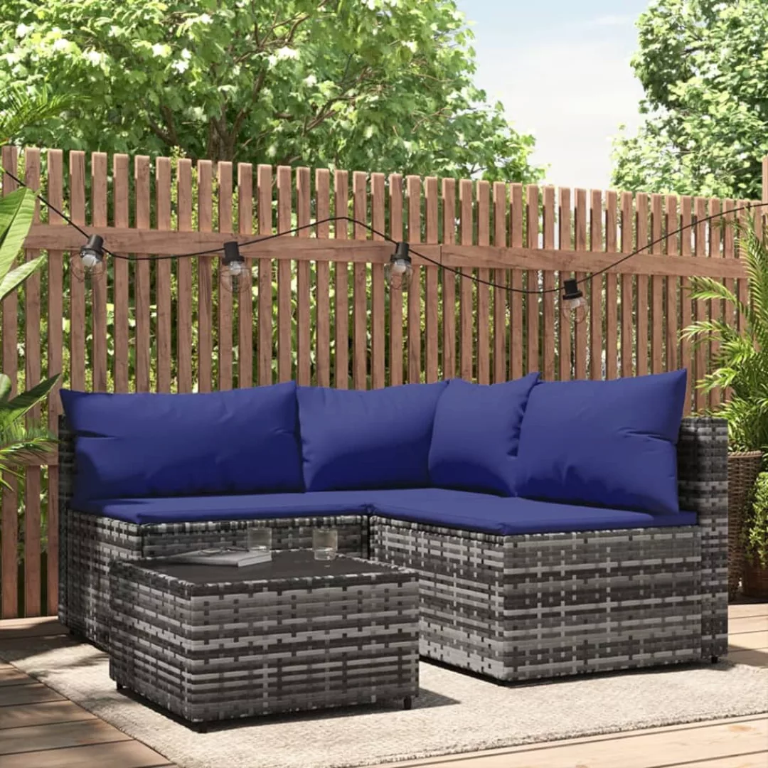 Vidaxl 4-tlg. Garten-lounge-set Mit Kissen Grau Poly Rattan günstig online kaufen