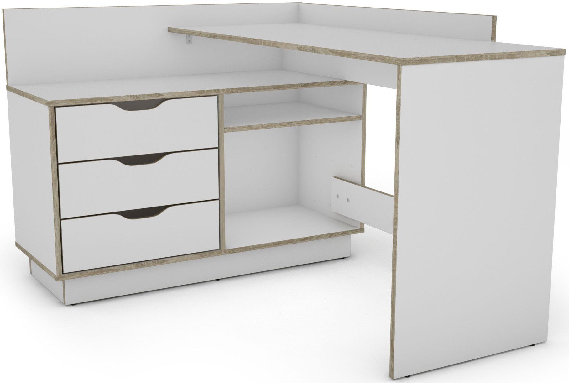 byLIVING Eckschreibtisch "Bern", mit viel Stauraum, Breite 129 cm, rechts o günstig online kaufen