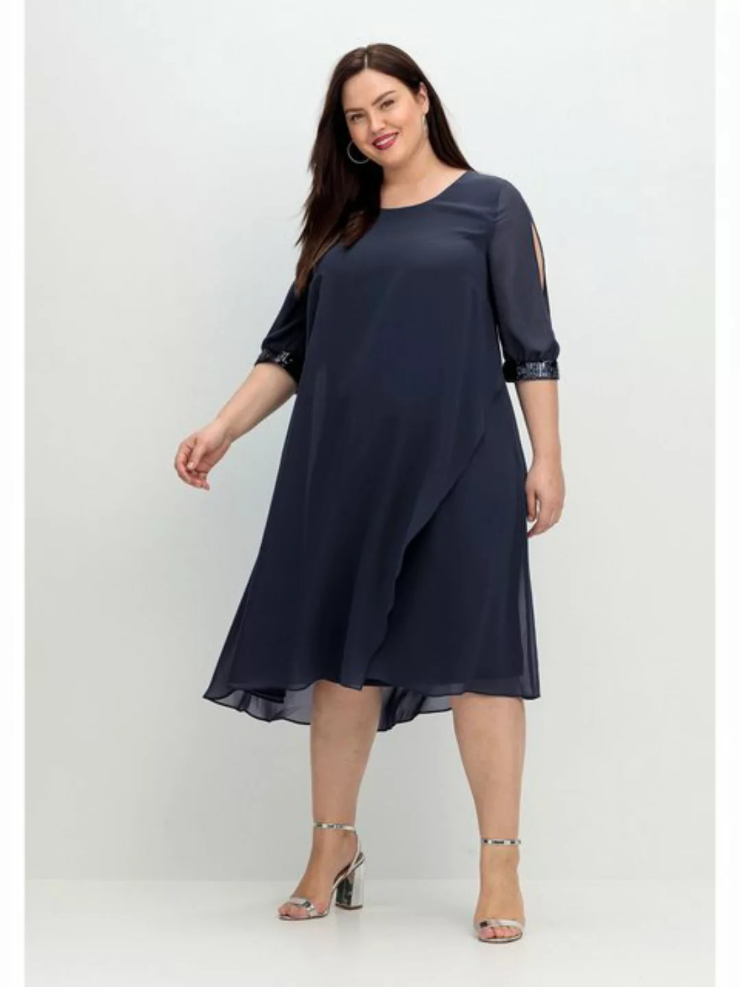 Sheego Abendkleid Große Größen aus Georgette, mit geschlitztem Ärmel günstig online kaufen