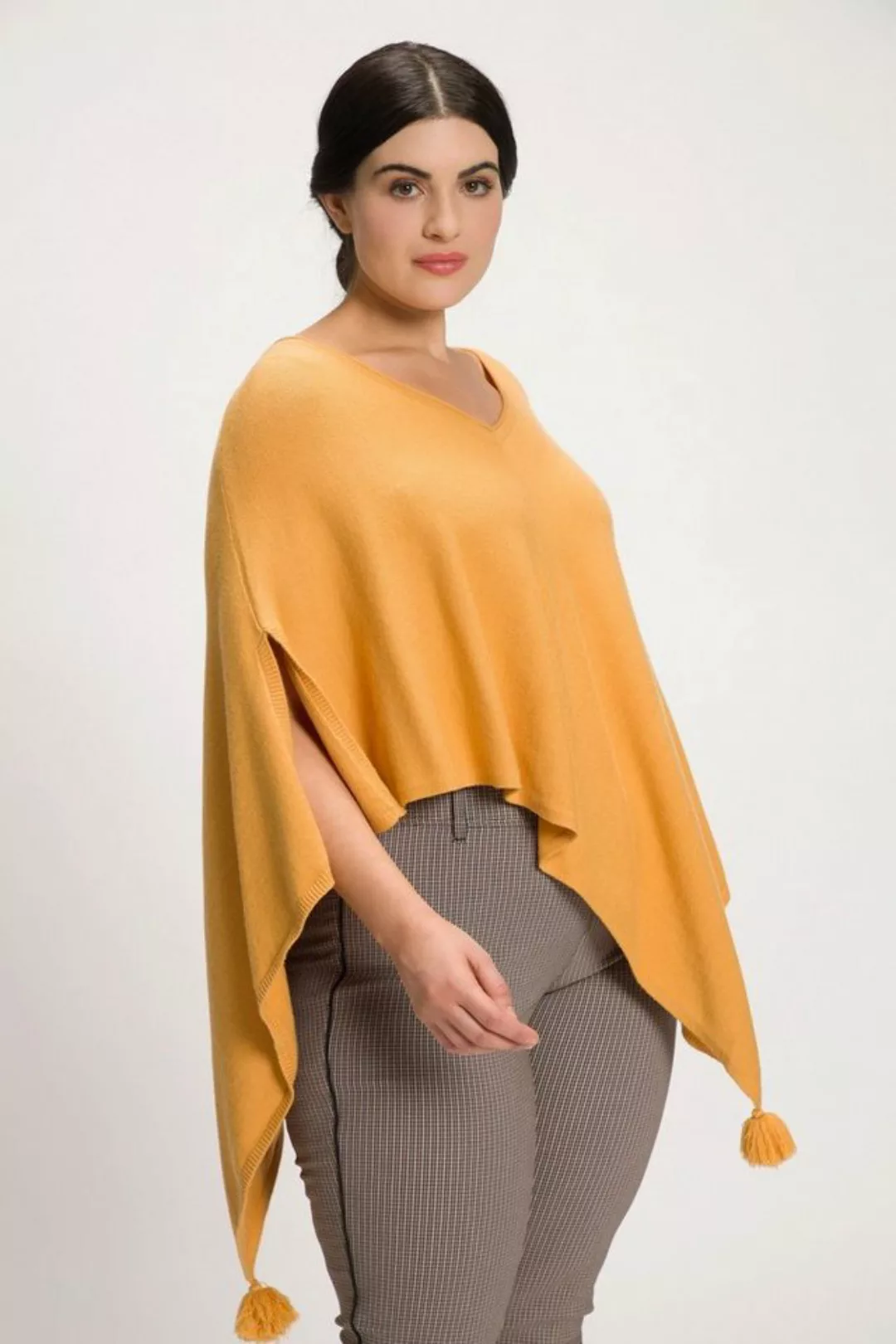 Ulla Popken Strickpullover Poncho Zipfelsaum Quasten Oversized weicher Stri günstig online kaufen