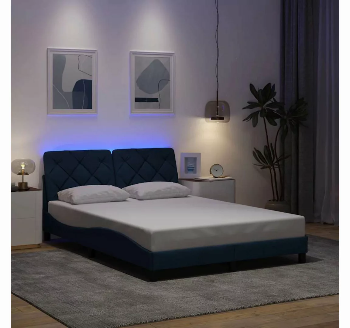 vidaXL Bett, Bettgestell mit LED ohne Matratze Blau 120x200 cm Stoff günstig online kaufen