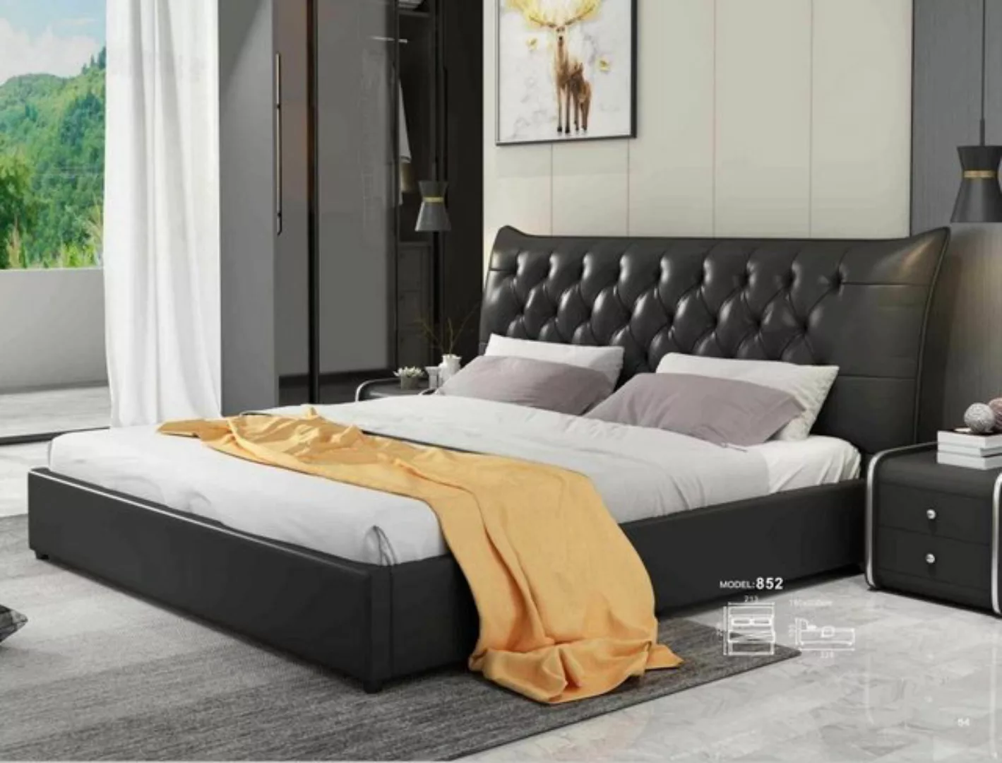 JVmoebel Bett, Designer Doppelbett Bett Betten Schlafzimmer Leder Hotel Lux günstig online kaufen