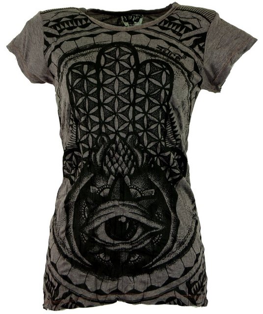 Guru-Shop T-Shirt Sure T-Shirt Fatimas Hand - taupe Goa Style, alternative günstig online kaufen