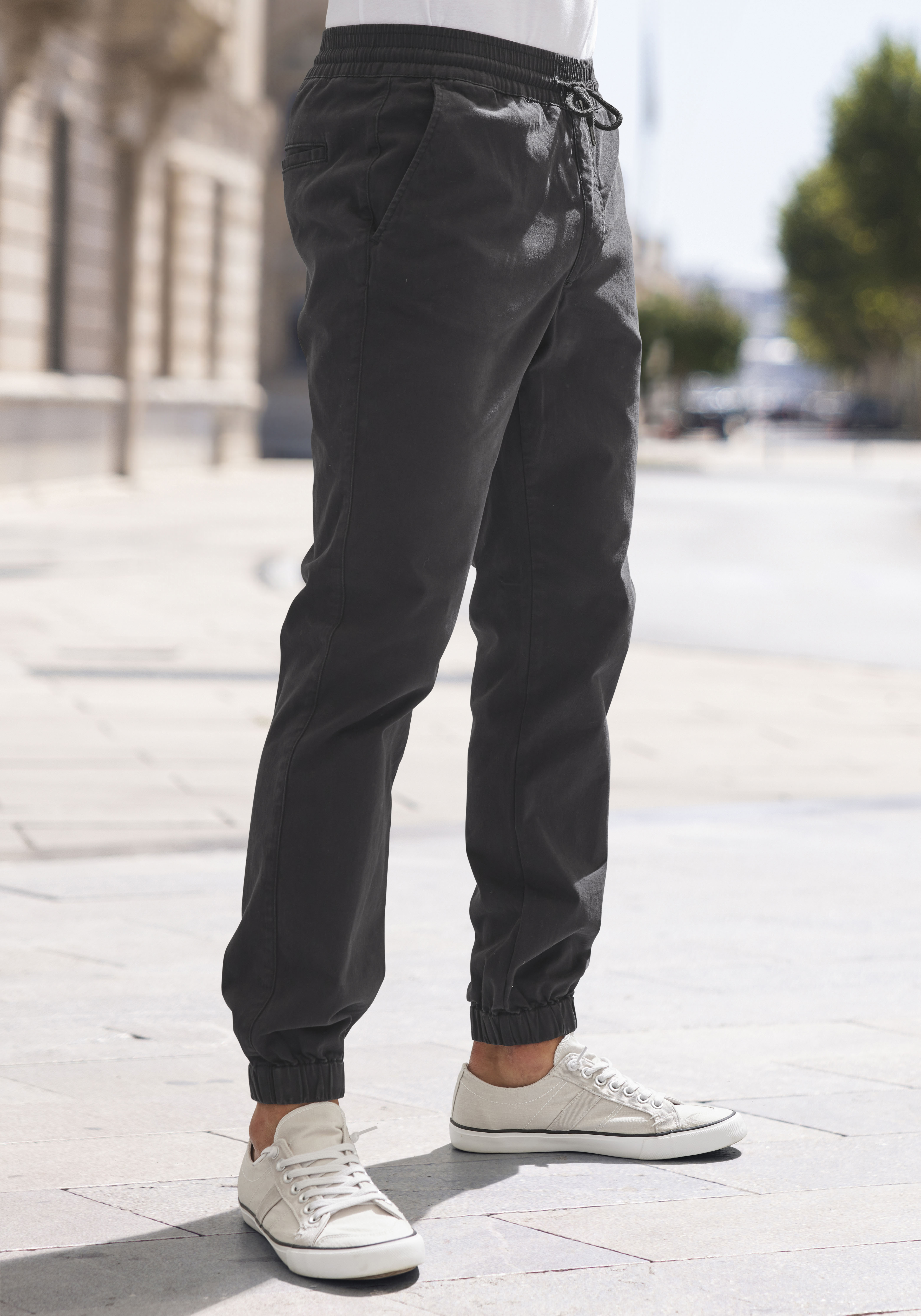 John Devin Stretch-Hose Jogg Pants mit normaler Leibhöhe aus elastischer Ba günstig online kaufen