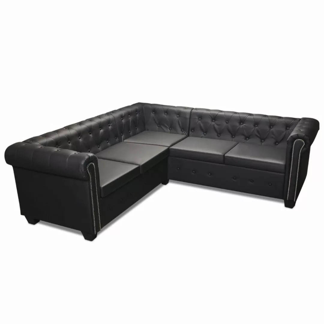 Chesterfield Sofa 5-sitzer Kunstleder Schwarz günstig online kaufen