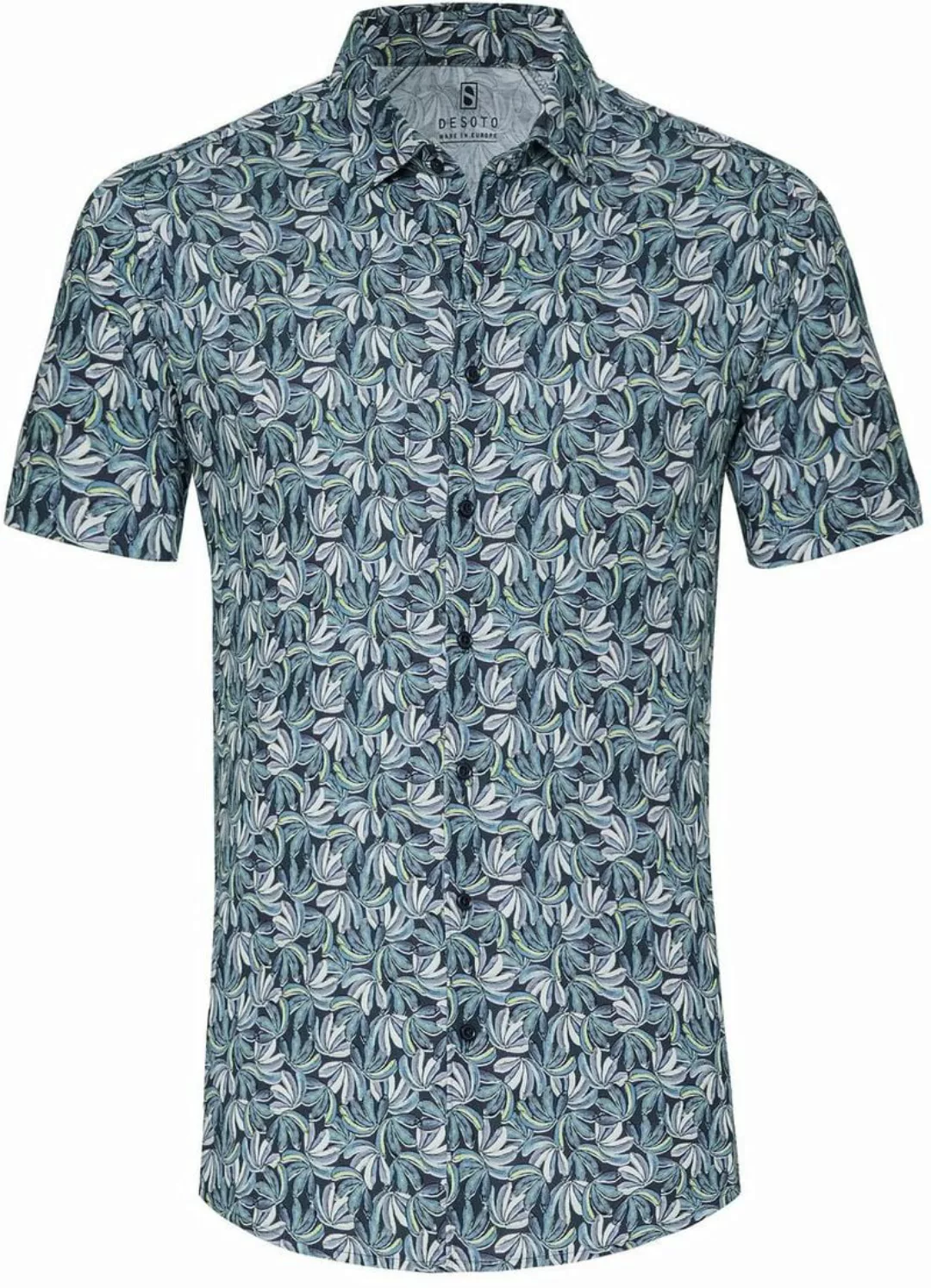 Desoto Short Sleeve Jersey Hemd Blumenmuster Blau - Größe M günstig online kaufen