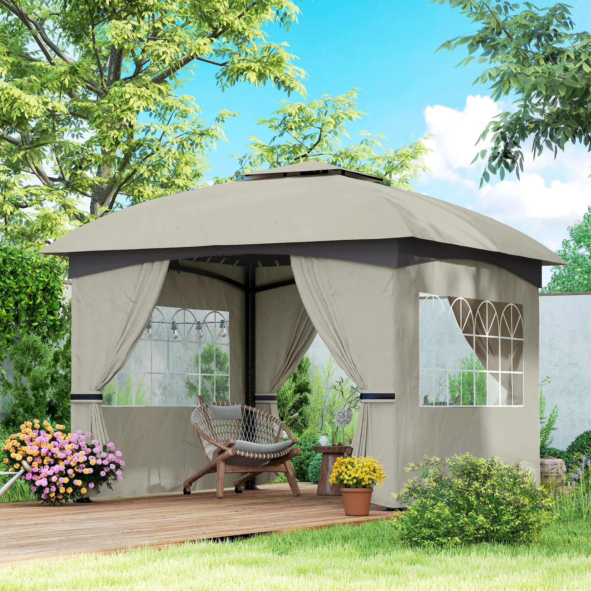 Outsunny Pavillon ca. 3,4x3,4 m wasserabweisend Gartenpavillon mit 4 Seiten günstig online kaufen