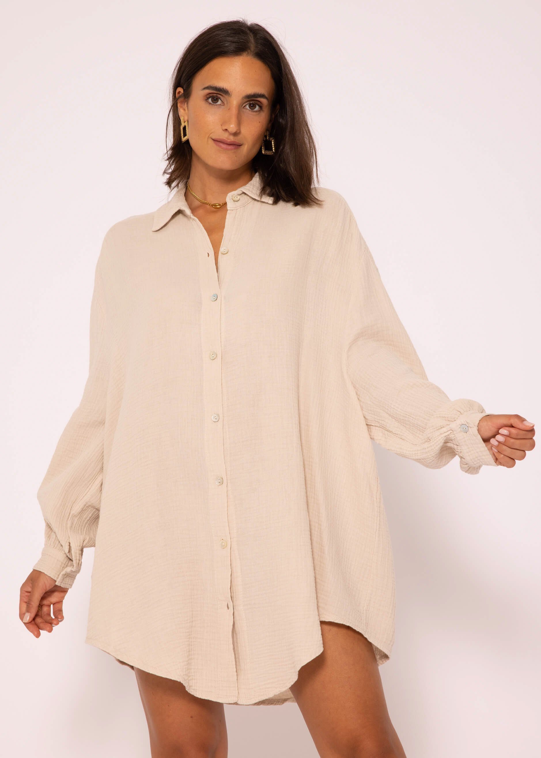 SASSYCLASSY Longbluse Oversize Musselin Bluse Damen günstig online kaufen