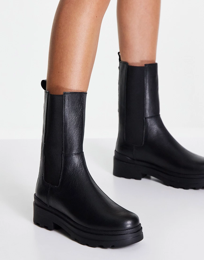 Dune – Chelsea-Stiefel aus Leder in Schwarz mit hohem Schaft und dicker Soh günstig online kaufen