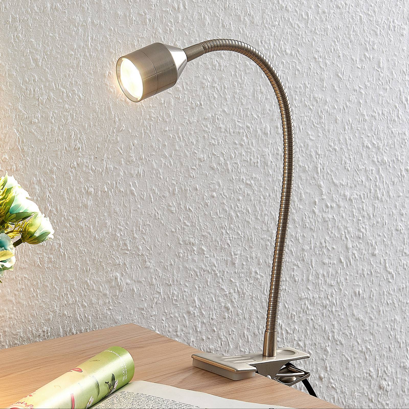 Lindby Djamila LED-Klemmleuchte, nickel satiniert günstig online kaufen