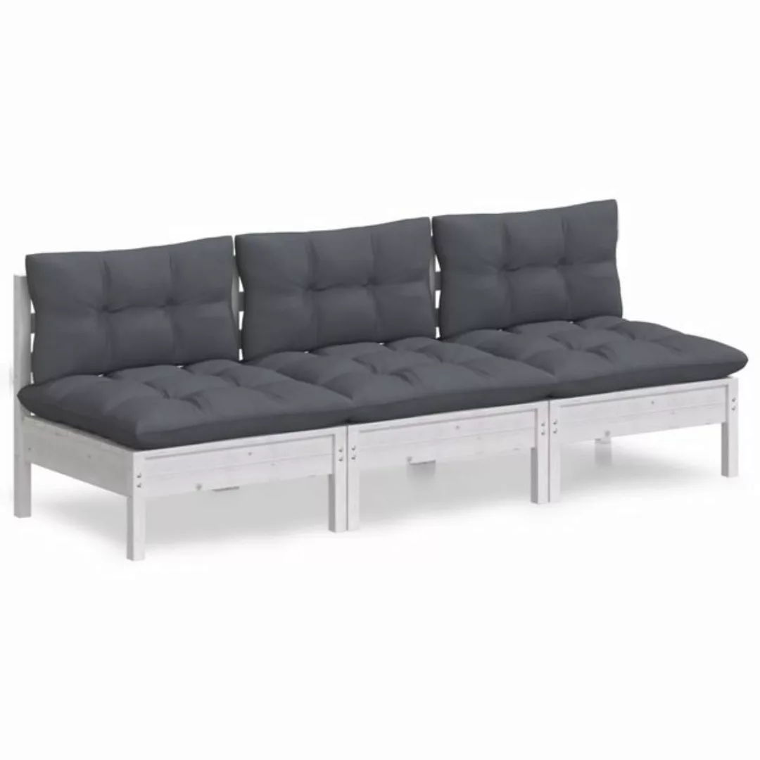 vidaXL Sofa, 3-Sitzer-Gartensofa mit Anthrazit Kissen Massivholz Kiefer günstig online kaufen