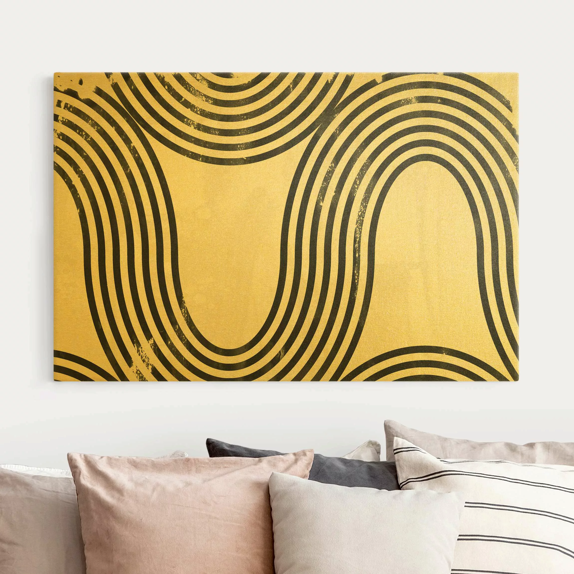 Leinwandbild Gold Geometrische Wellen Schwarz Weiß II günstig online kaufen