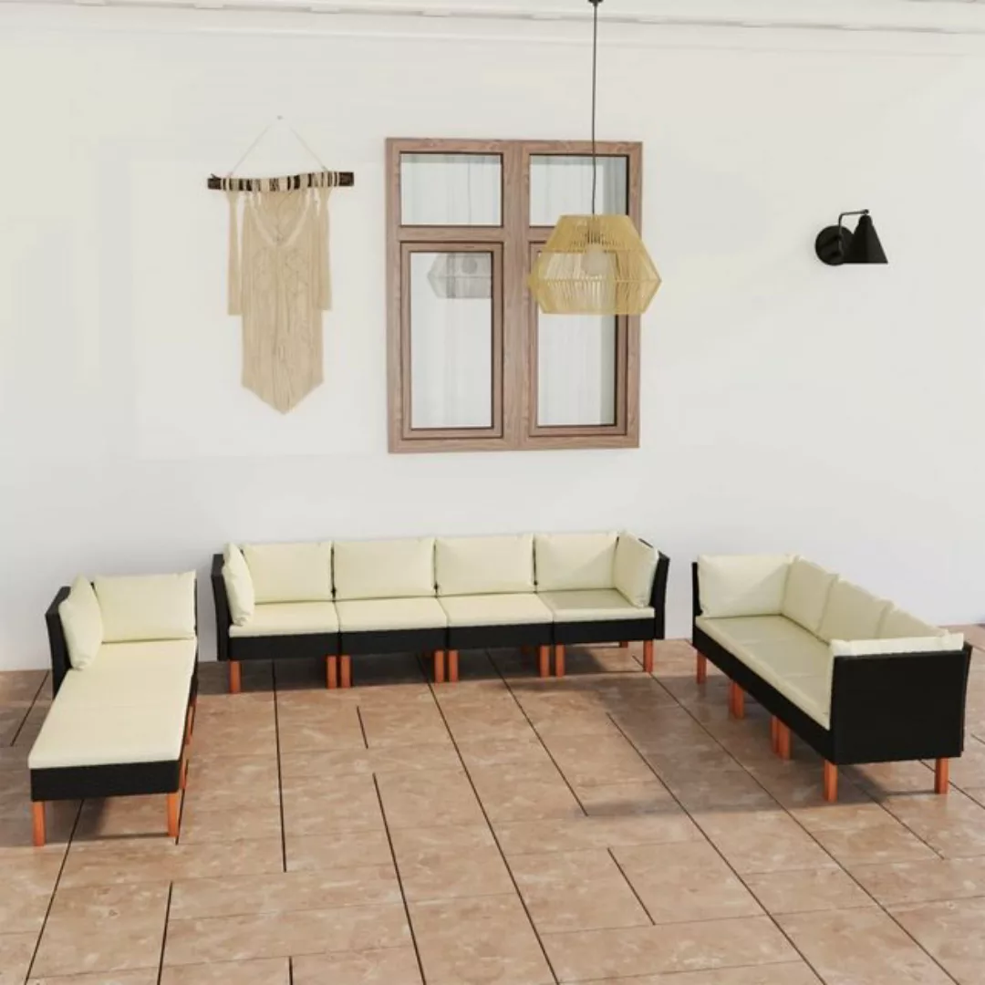 10-tlg. Garten-lounge-set Mit Kissen Poly Rattan Schwarz günstig online kaufen