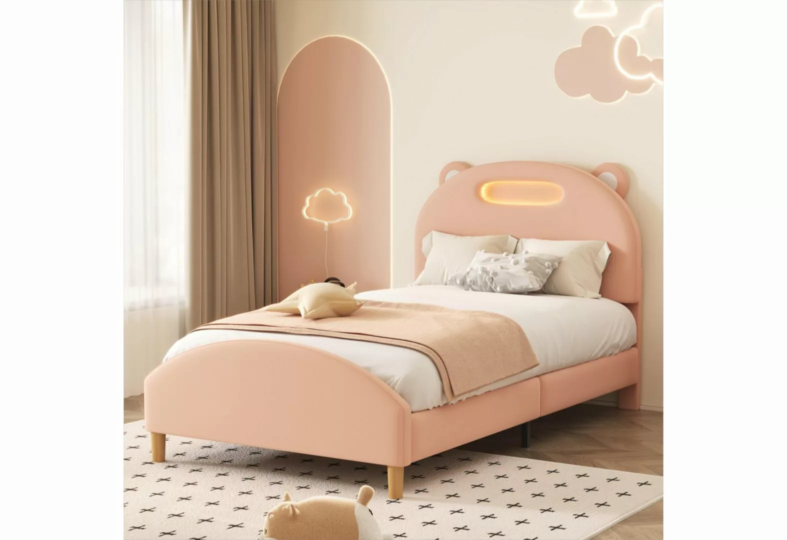 Celya Kinderbett Einzelbett Jugendbett Polsterbett 90x200cm mit LED-Leiste, günstig online kaufen