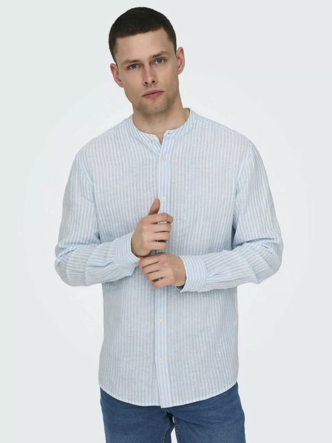 ONLY & SONS Langarmhemd ONSCAIDEN LS MAO STRIPE LINEN SHIRT NOOS günstig online kaufen