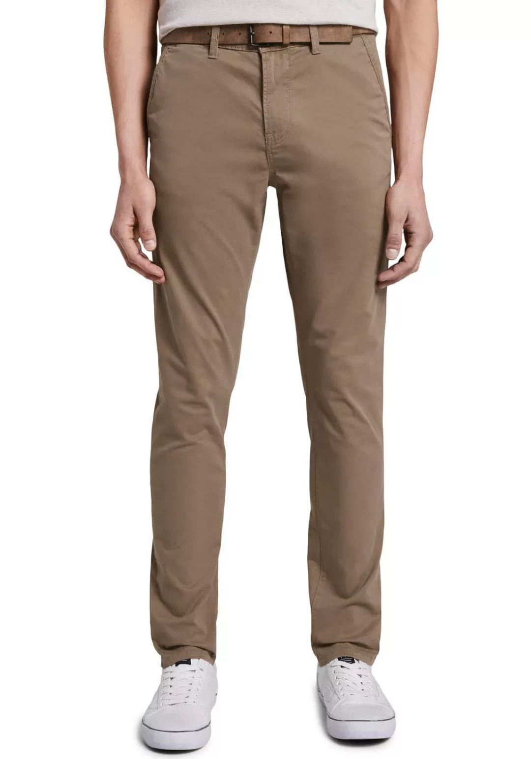 Tom Tailor Denim Herren Slim Chino Hose mit Gürtel - Slim Fit - Beige - Oli günstig online kaufen