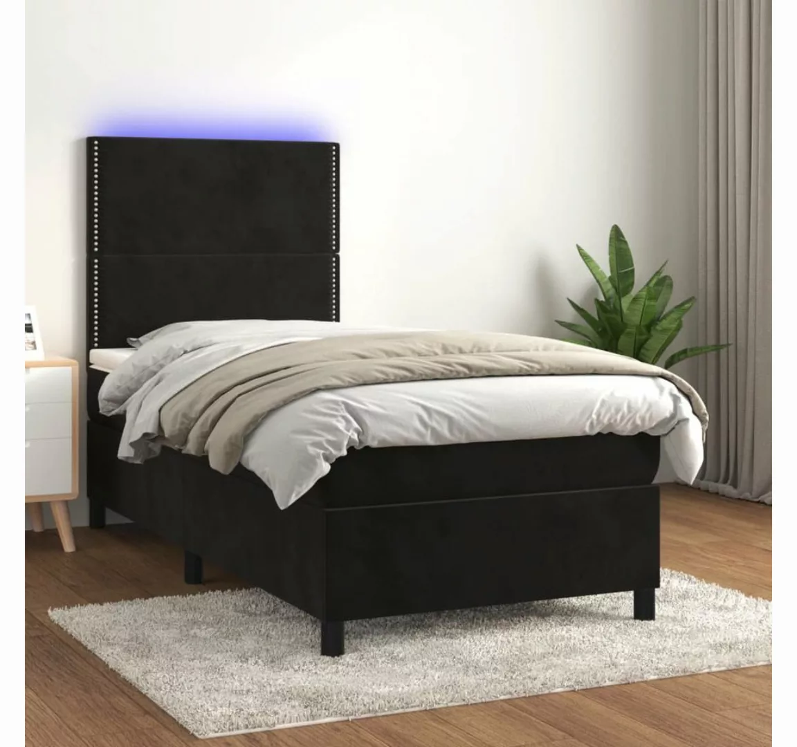 vidaXL Boxspringbett Boxspringbett mit Matratze LED Schwarz 100x200 cm Samt günstig online kaufen