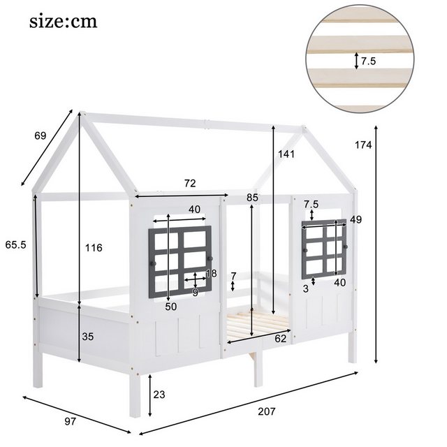 TavilaEcon Hausbett Kinderbett Einzelbett Tagesbett mit 2 Fenstern, Rahmen günstig online kaufen