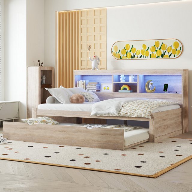 Merax Daybed 90x200cm mit Ausziehbett 90x190cm und Staufächer, Kinderbett T günstig online kaufen