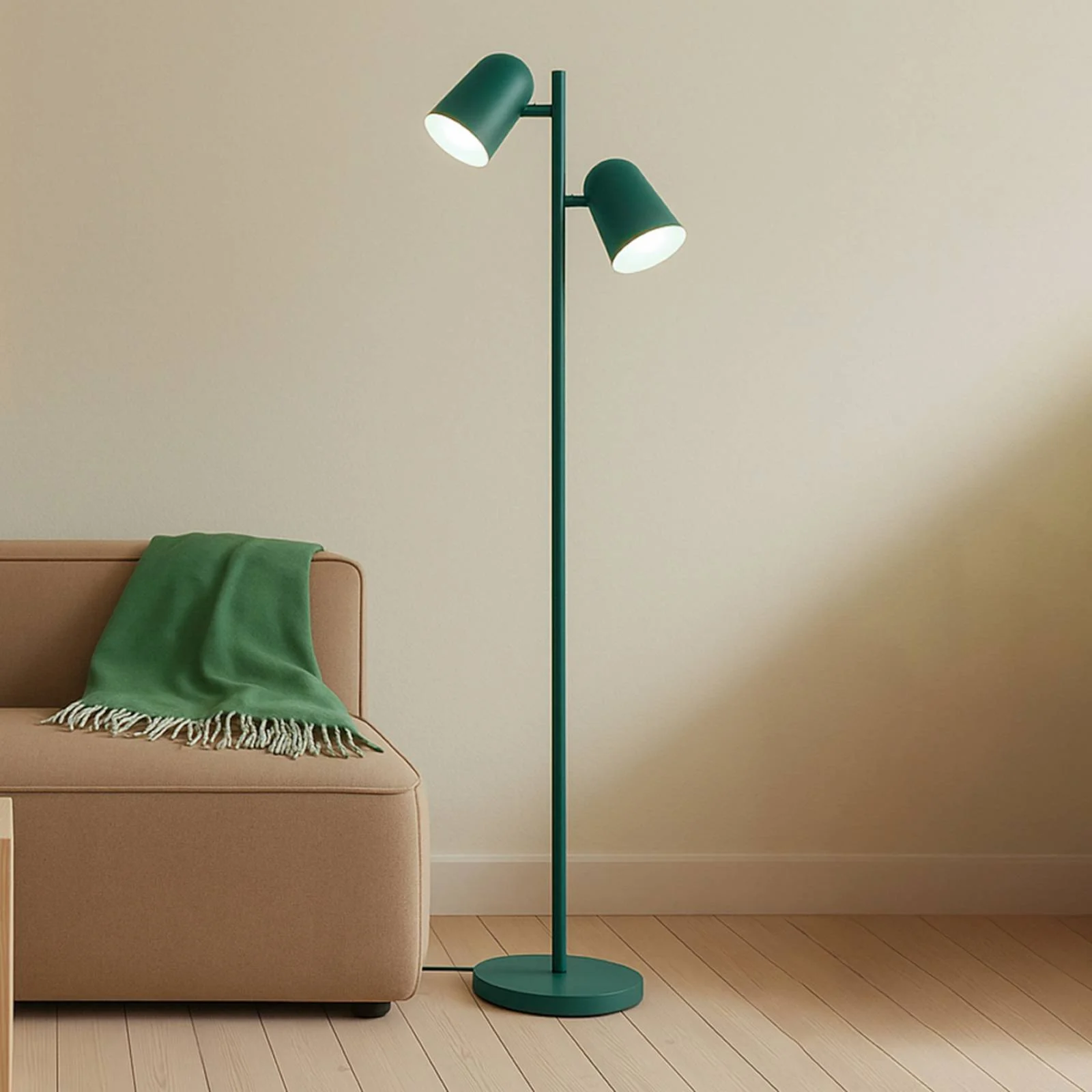 Lindby Stehleuchte Isara, grün, 165 cm, 2-flg., Metall, E27 günstig online kaufen