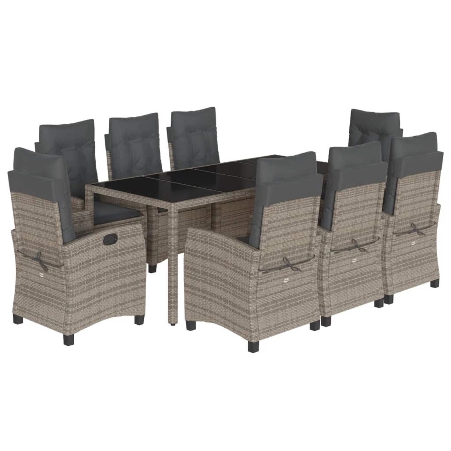 vidaXL 9-Tlg Garten-Essgruppe mit Kissen Grau Poly Rattan 3212652 günstig online kaufen