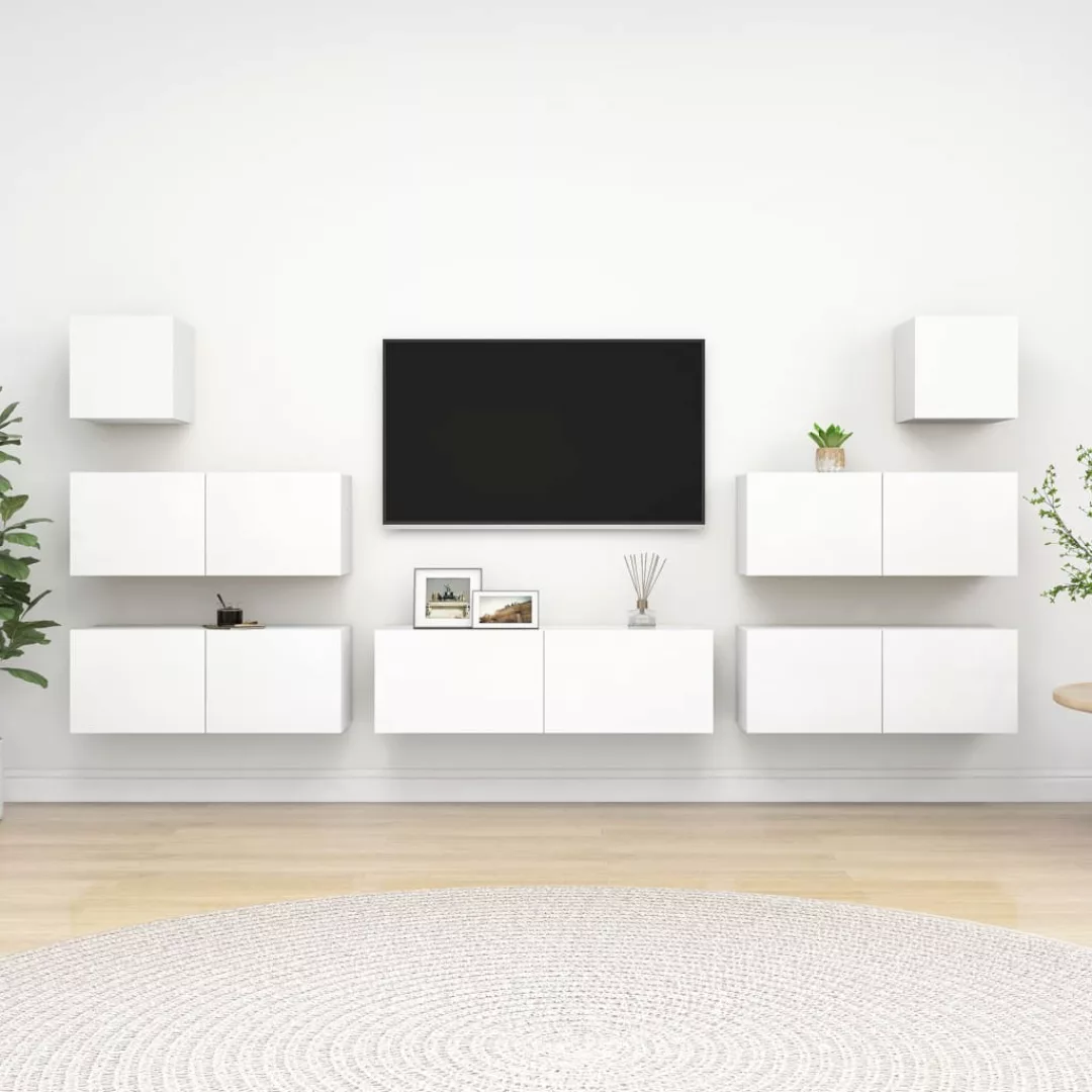vidaXL Kleiderschrank 7-tlg TV-Schrank-Set Weiß Spanplatte TV-Konsole für F günstig online kaufen