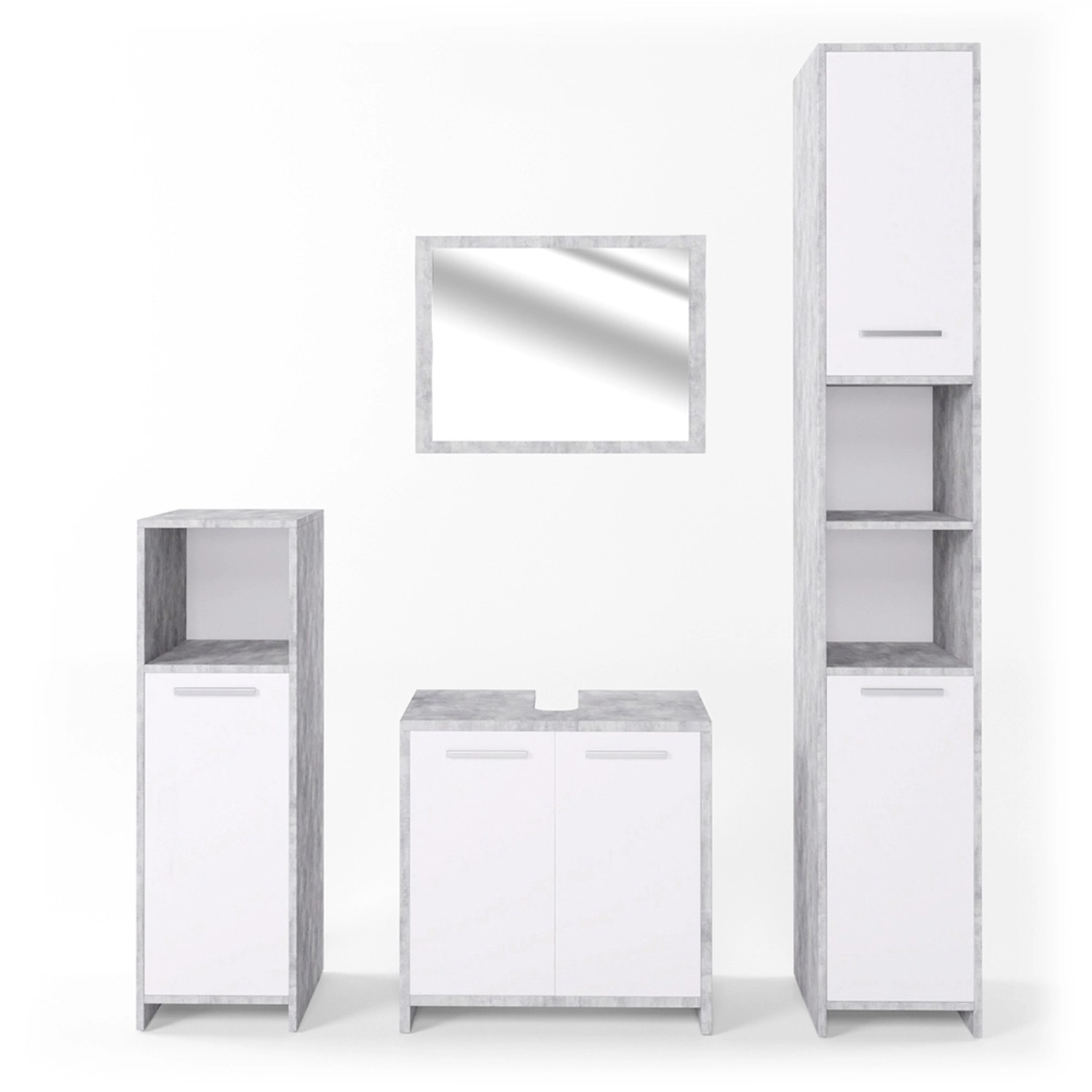 Vicco Badmöbel-Set Kiko, Beton/Weiß, 4 Teile, günstig online kaufen