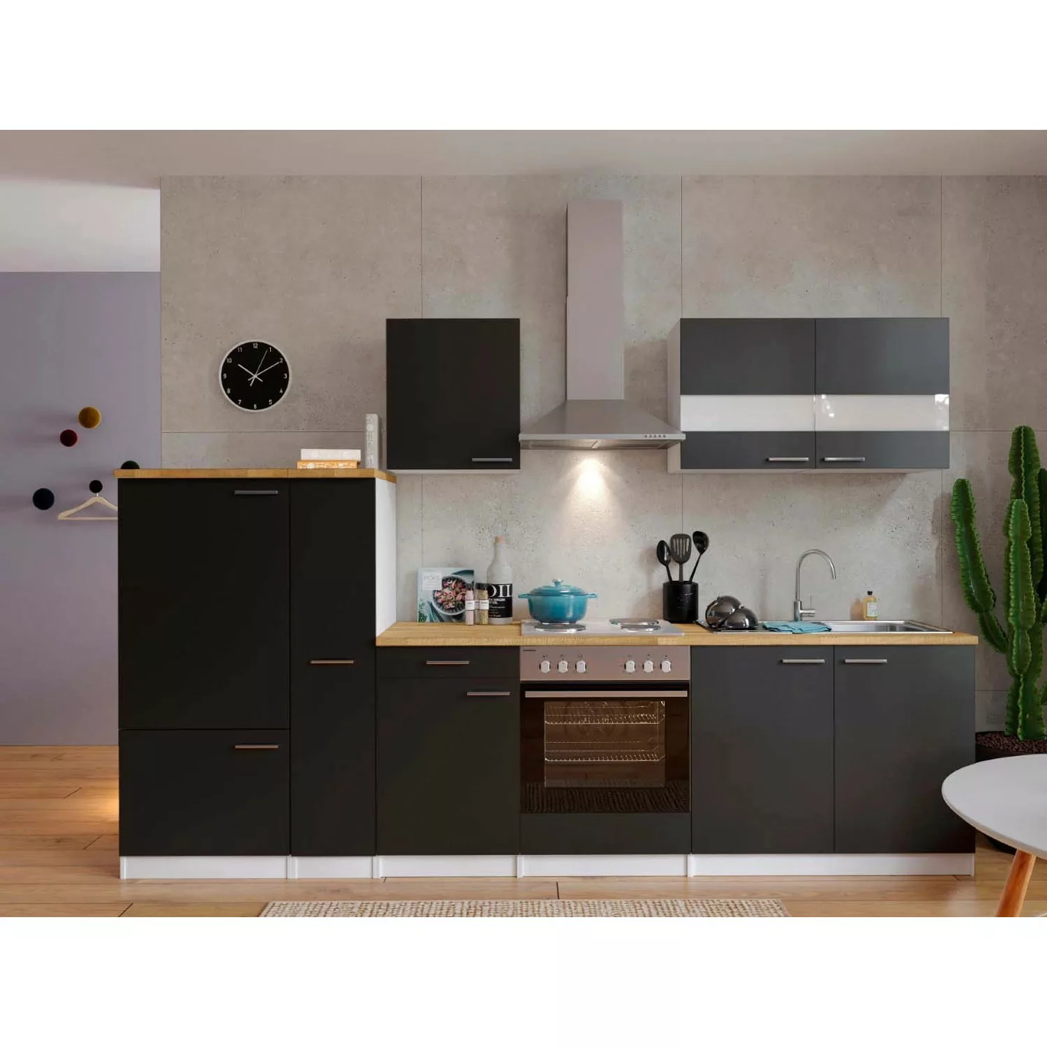 Respekta Küchenzeile KB300WS 300 cm Schwarz-Weiß günstig online kaufen