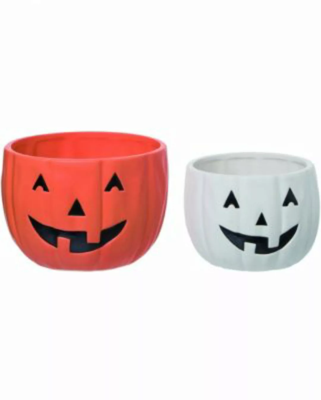 Weiß & Orange Halloween Kürbis Keramikschüsseln 2er Set 20x12cm Tassen oran günstig online kaufen