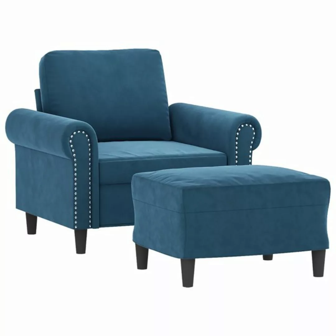 vidaXL Sofa Sessel mit Hocker Blau 60 cm Samt günstig online kaufen