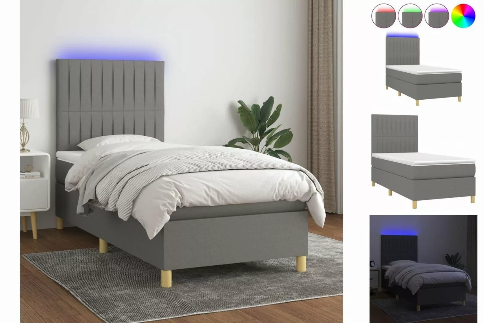vidaXL Bett Boxspringbett mit Matratze & LED Dunkelgrau 80x200 cm Stoff günstig online kaufen