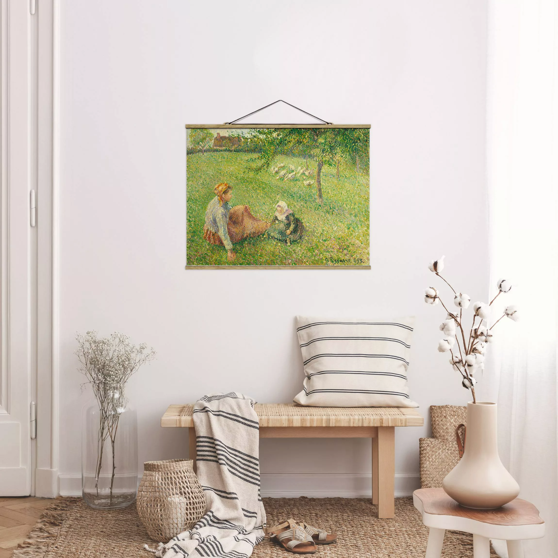 Stoffbild Tiere mit Posterleisten - Querformat Camille Pissarro - Gänsehirt günstig online kaufen