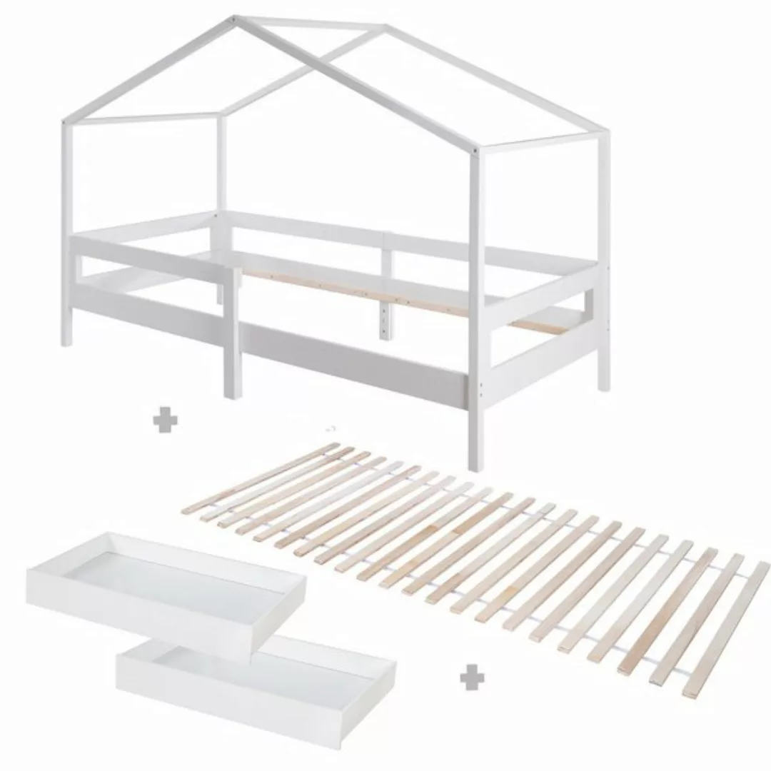 roba® Hausbett 90 x 200 cm - Kinderbett nach Montessori Prinzip - Holz weiß günstig online kaufen