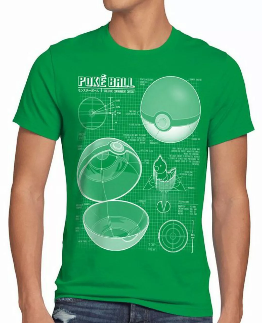 style3 Print-Shirt Herren T-Shirt Pokéball Blaupause monster spiel online günstig online kaufen