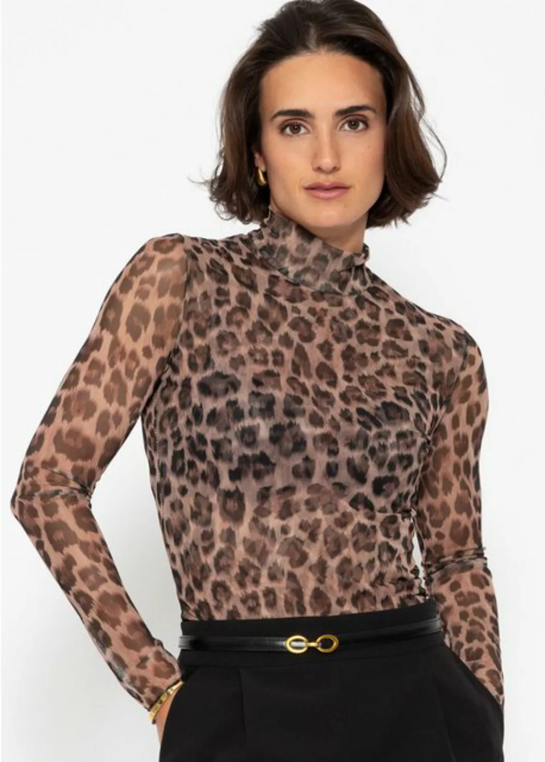 SASSYCLASSY Langarmshirt Leo Print Langarmshirt in transparenter Stoff Figu günstig online kaufen