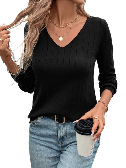 MC Star Sweater Damen Pullover mit V-Ausschnitt, langärmelig, gerippt, läss günstig online kaufen