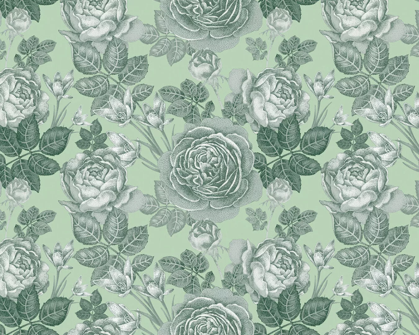 Fototapete "Roses Green" 4,00x2,50 m / Glattvlies Perlmutt günstig online kaufen