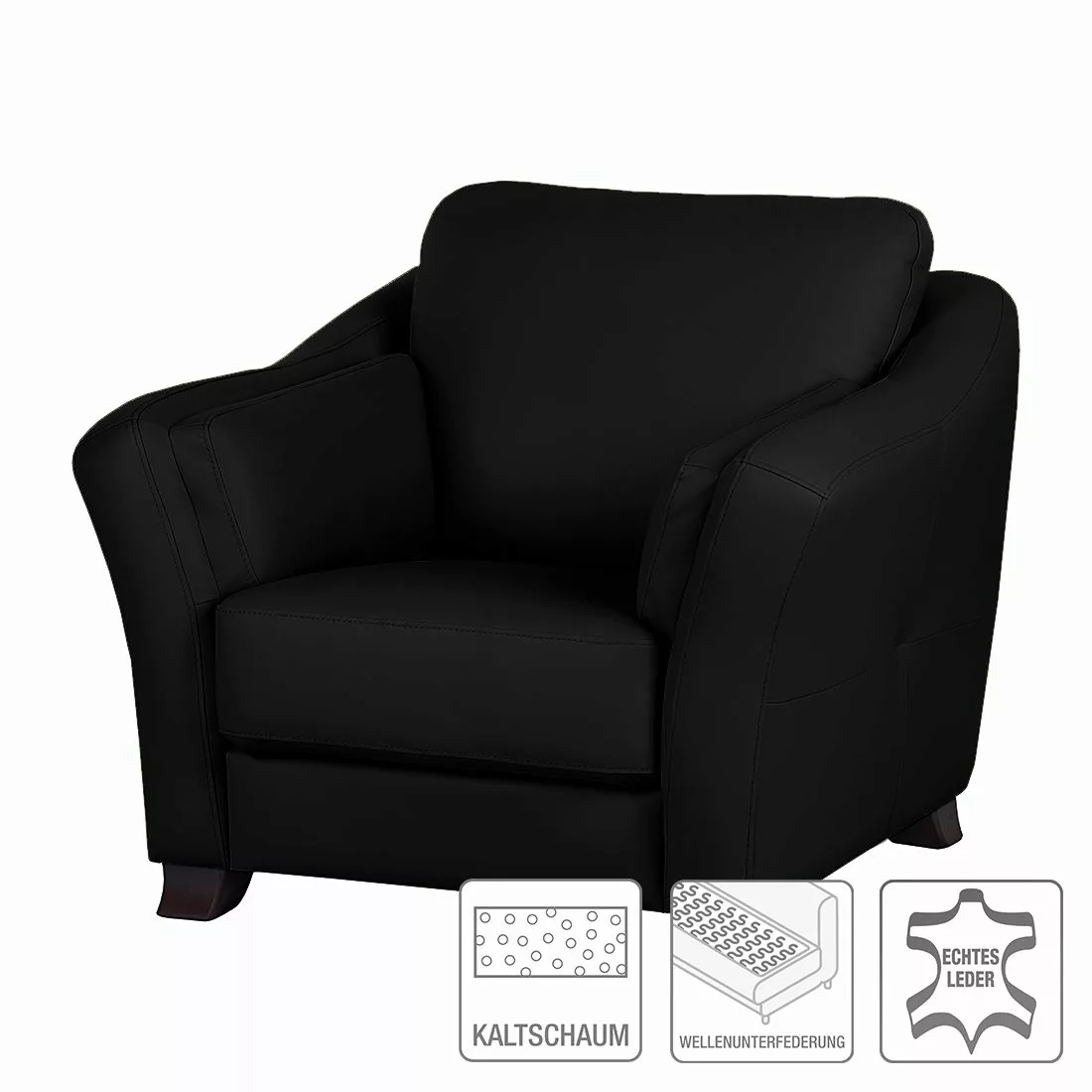 home24 Modoform Sessel Toucy Schwarz Echtleder 108x92x98 cm (BxHxT) günstig online kaufen