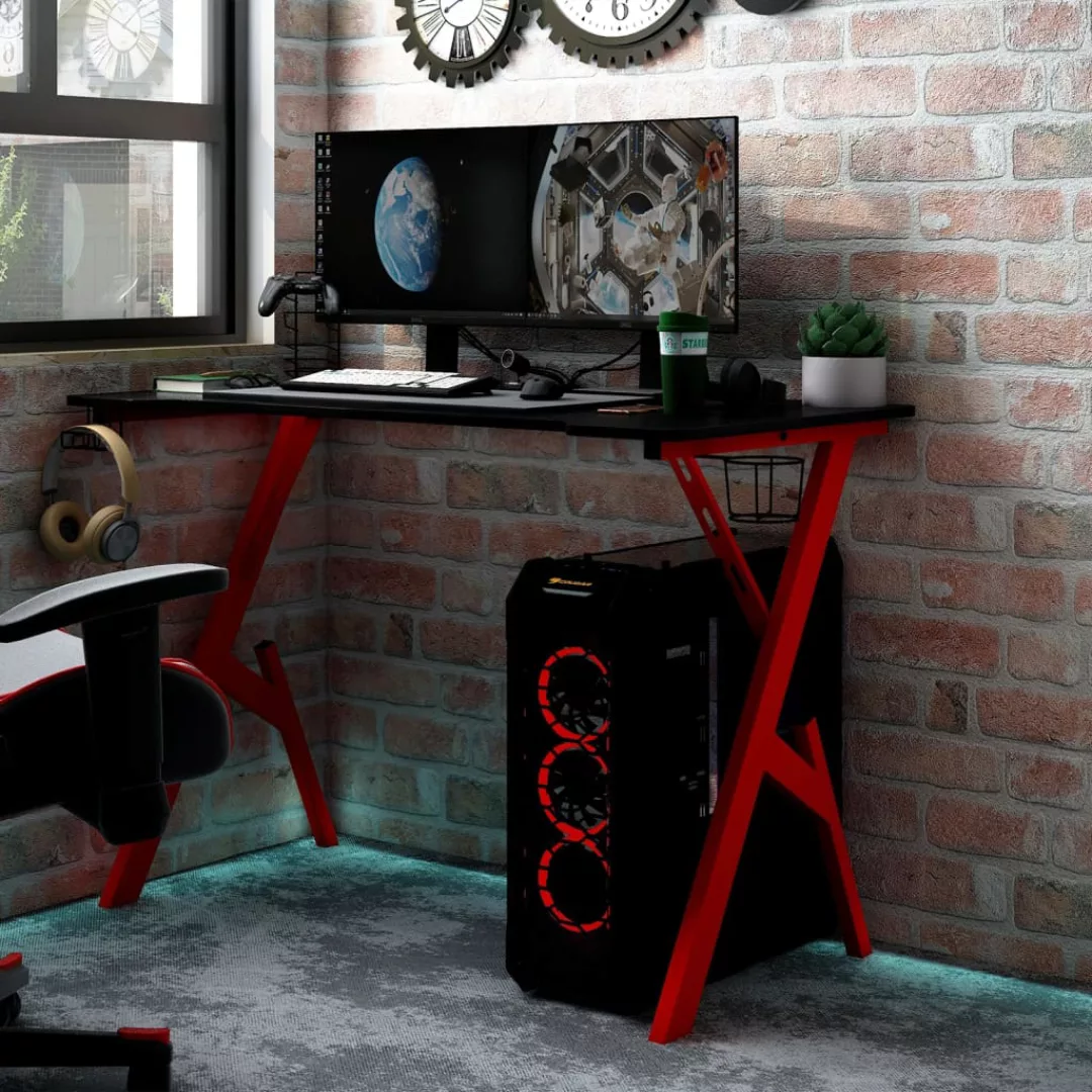Gaming Schreibtisch Mit Y-gestell Schwarz Und Rot 110x60x75 Cm günstig online kaufen
