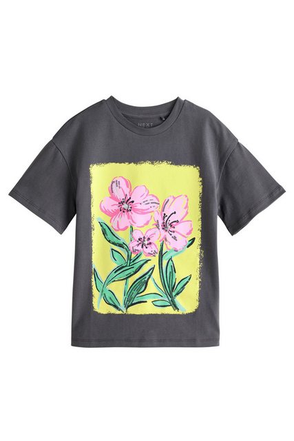 Next T-Shirt Oversized Fit T-Shirt mit Pailletten, Blumengrafik (1-tlg) günstig online kaufen