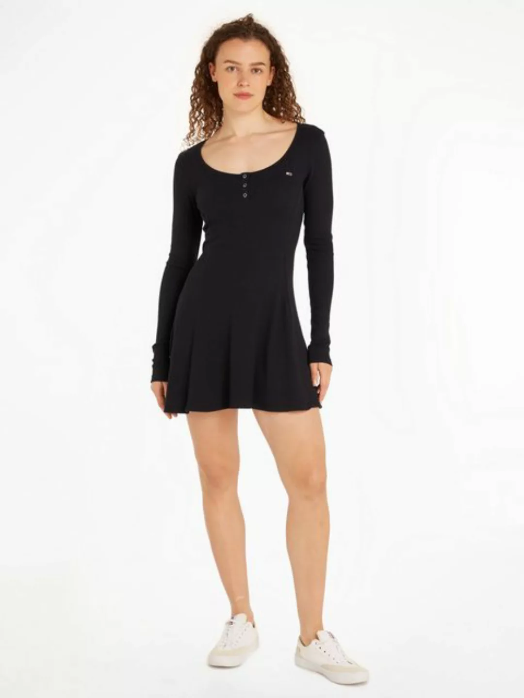 Tommy Jeans Blusenkleid TJW HENLEY FLARE DRESS mit Tommy Jeans Flagge günstig online kaufen