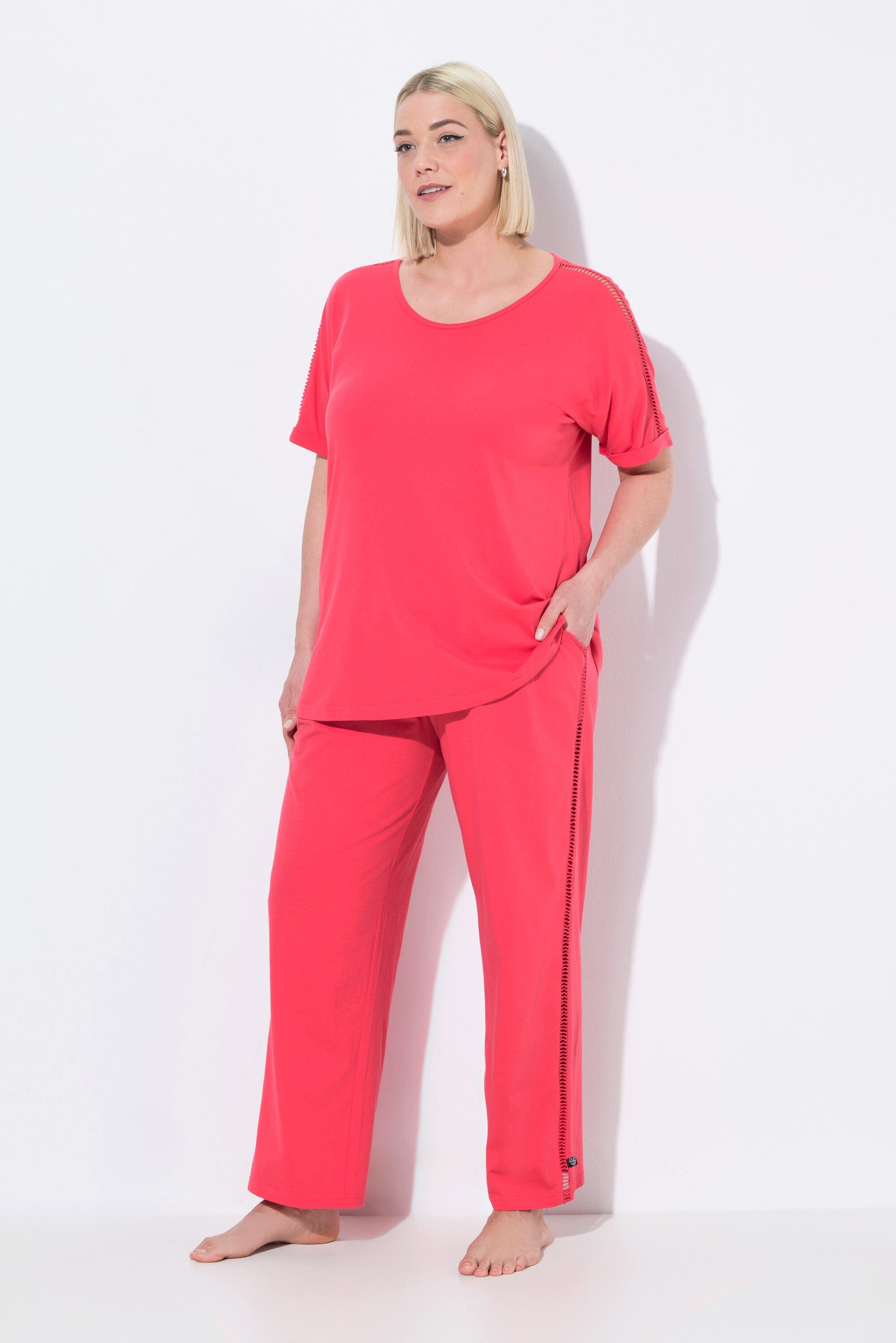 Ulla Popken Pyjama Pyjama Spitzenband Rundhals günstig online kaufen