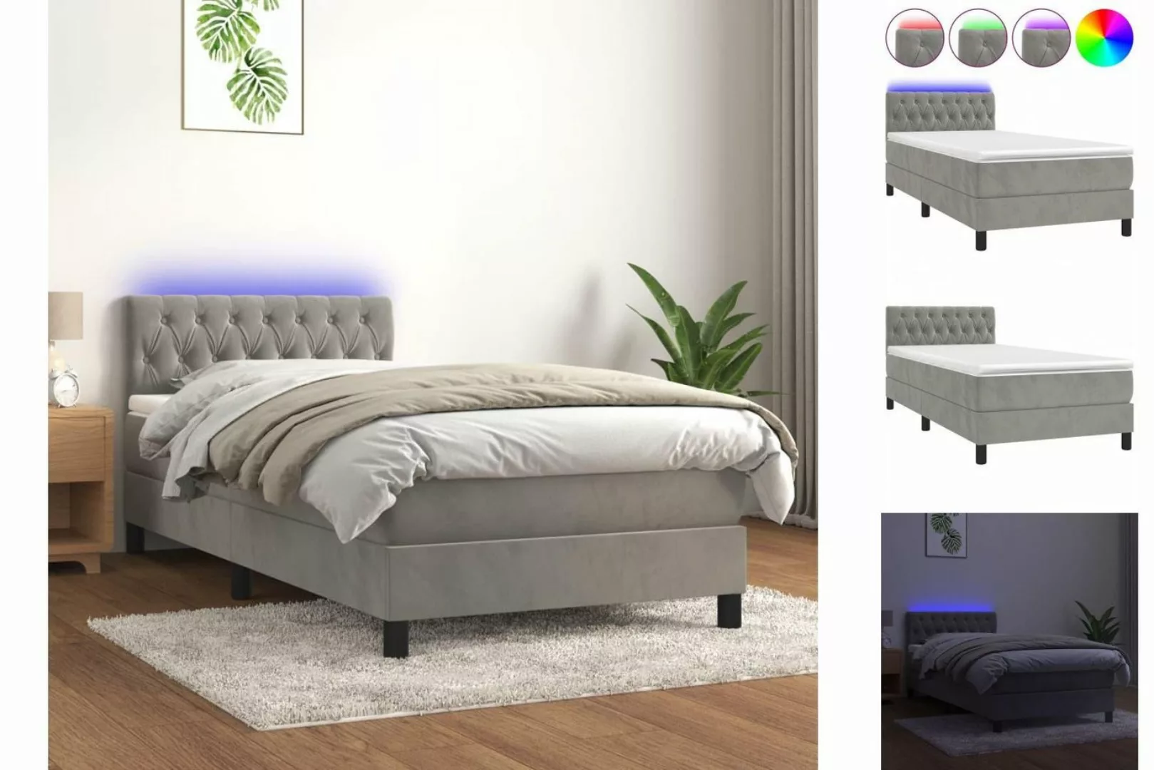 vidaXL Boxspringbett Boxspringbett mit Matratze LED Hellgrau 100x200 cm Sam günstig online kaufen